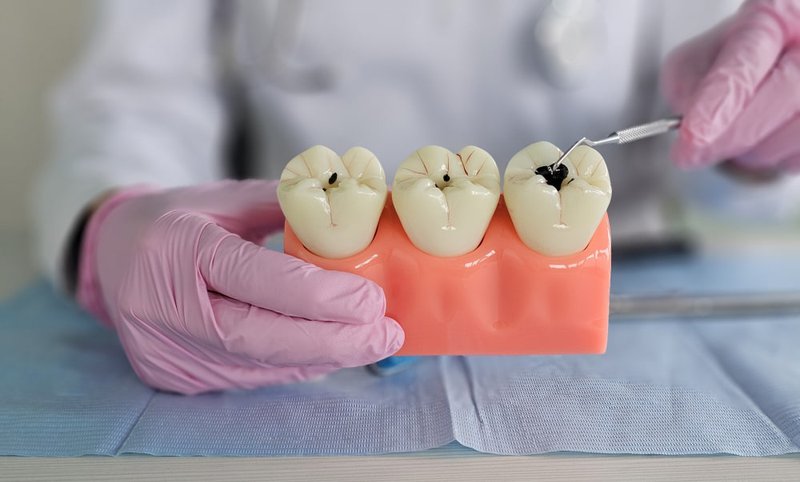 Dentist performing a routine dental check-up to identify tooth decay